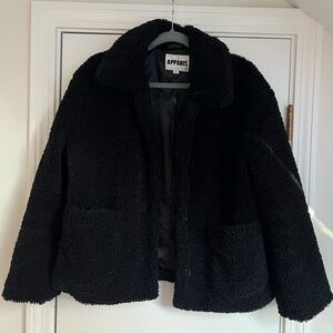 Apparis Black Teddy Faux Fur Sherpa Cropped Jacket